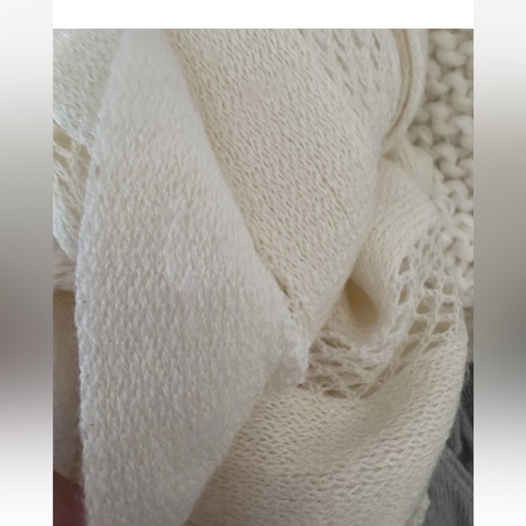 Echo Womens Scarf Ivory Knit Long Classic Boho Fringe Church Fall Winter Party - Picture 5 of 5